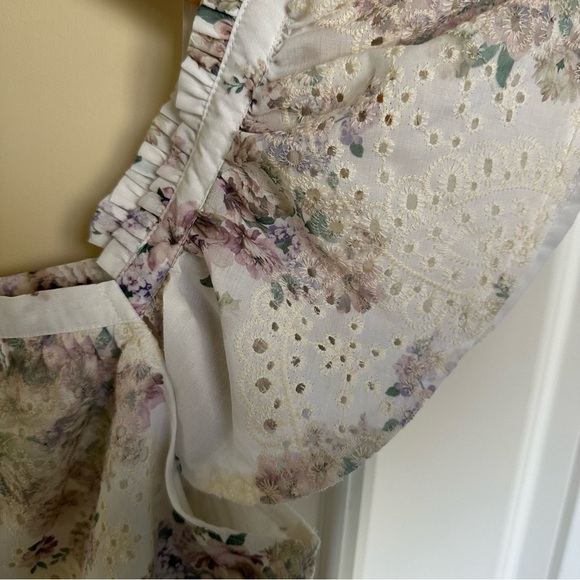 Solitaire size Medium Eyelet Lace Babydoll Top Blouse Floral Cream Spring Lined - Picture 4 of 6